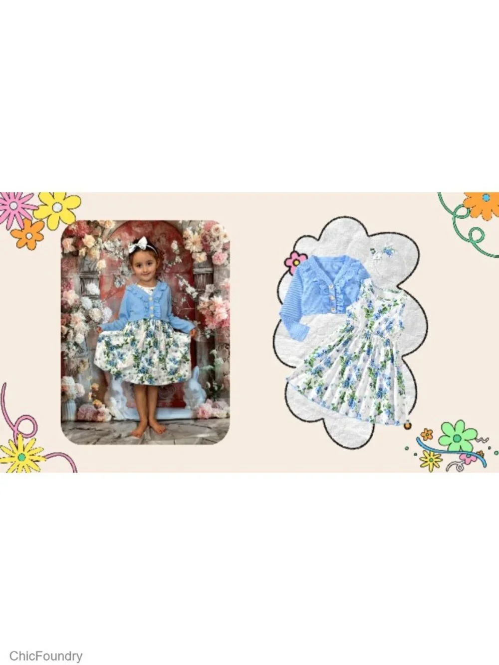 Toddler Girls 2-Piece Floral Dress and Cardigan Set, Sleeveless Dress with Long